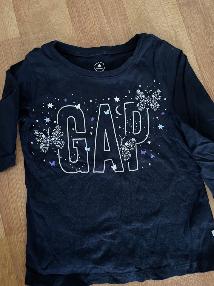 Kız Çocuk Mavi Uzun Kollu Parlak Baskılı Tişört - Görsel 2