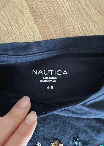 Unisex Lacivert Uzun Kollu Nautica Baskılı Tişört - Görsel 2
