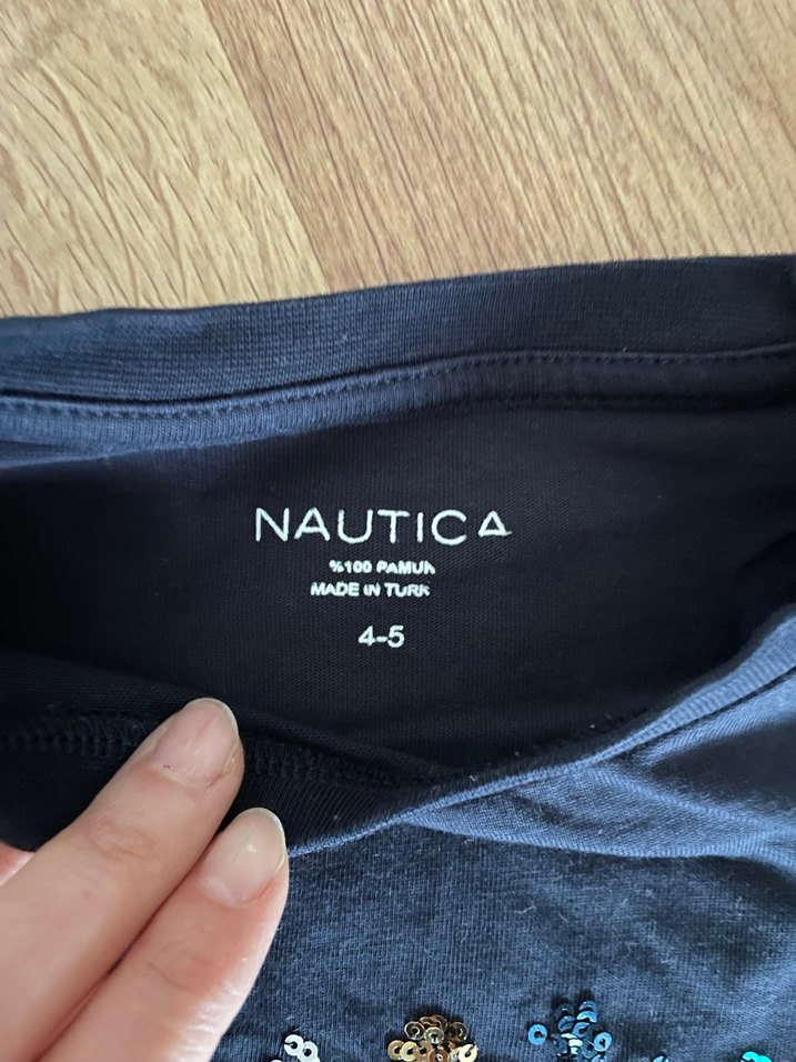 Unisex Lacivert Uzun Kollu Nautica Baskılı Tişört - Görsel 2