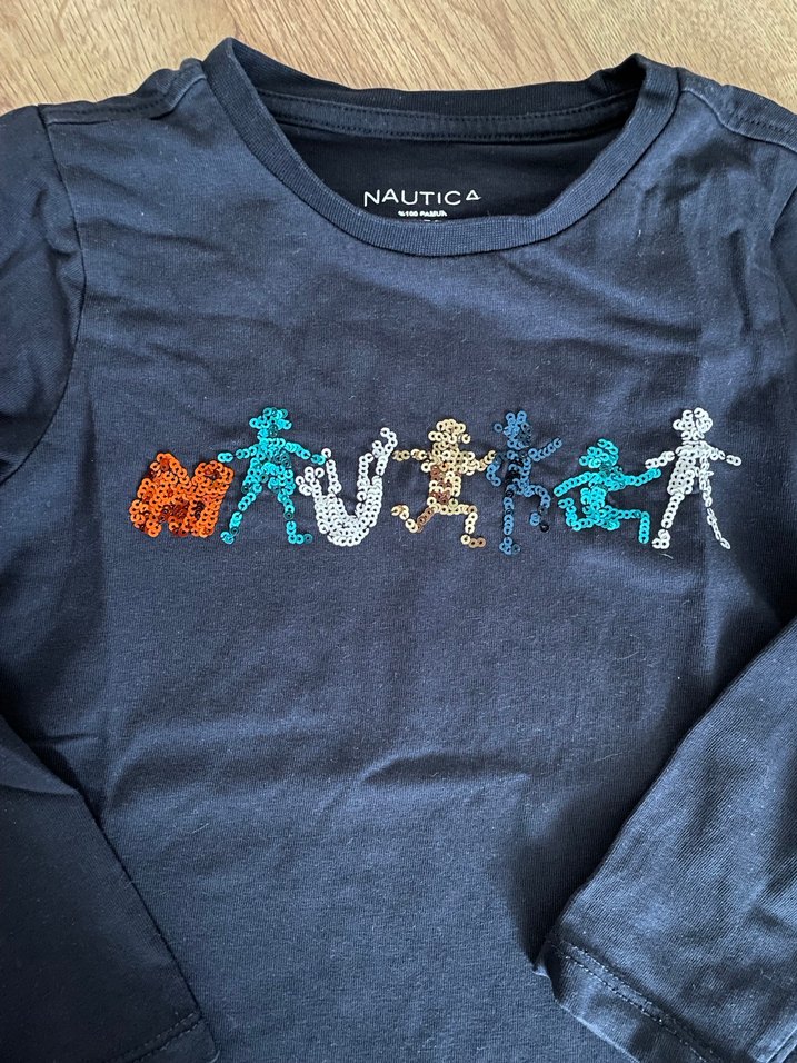Unisex Lacivert Uzun Kollu Nautica Baskılı Tişört - Görsel 3