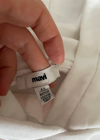 Beyaz Kapüşonlu MAVİ Baskılı Sweatshirt - Görsel 3