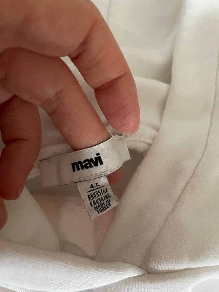 Beyaz Kapüşonlu MAVİ Baskılı Sweatshirt - Görsel 3