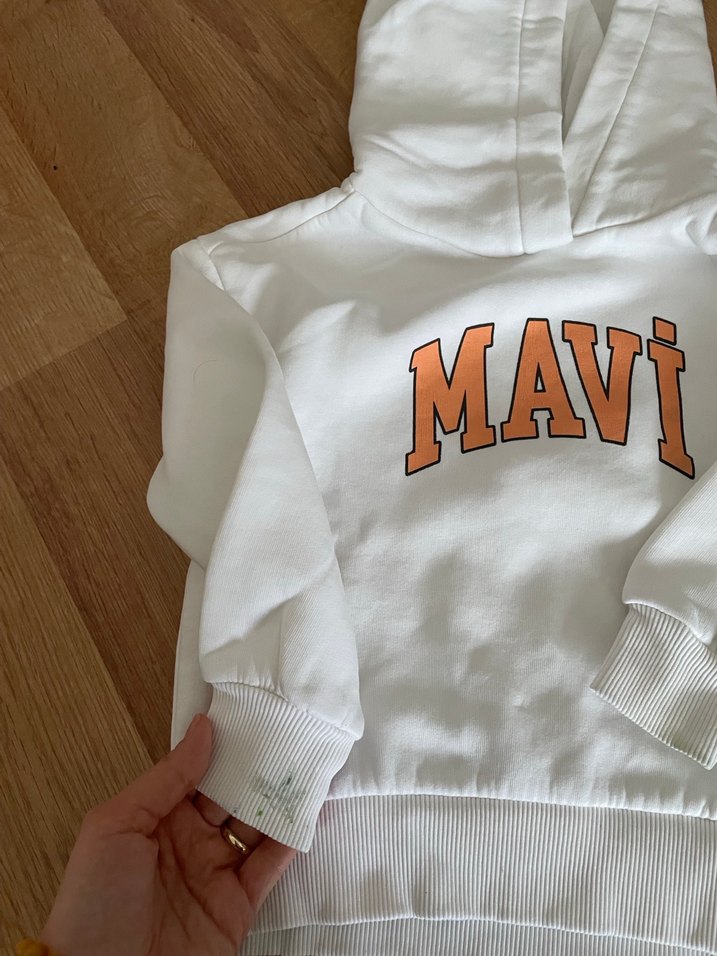 Beyaz Kapüşonlu MAVİ Baskılı Sweatshirt - Görsel 2