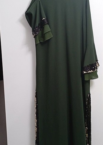 haki Yeşil Uzun Kollu Nakışlı Bohem Elbise - Görsel 9