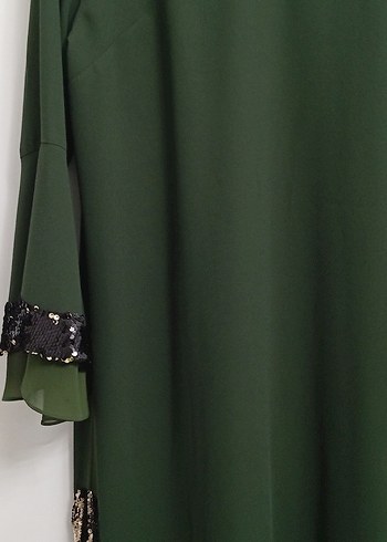 haki Yeşil Uzun Kollu Nakışlı Bohem Elbise - Görsel 7