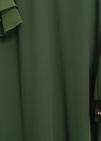 haki Yeşil Uzun Kollu Nakışlı Bohem Elbise - Görsel 6