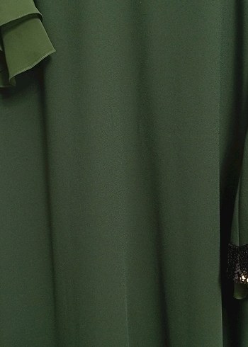 haki Yeşil Uzun Kollu Nakışlı Bohem Elbise - Görsel 5