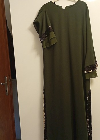 haki Yeşil Uzun Kollu Nakışlı Bohem Elbise - Görsel 11