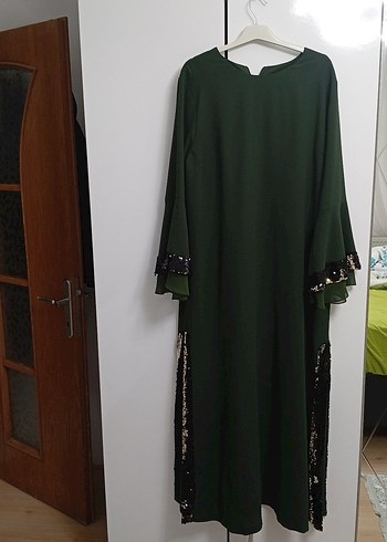 haki Yeşil Uzun Kollu Nakışlı Bohem Elbise - Görsel 2