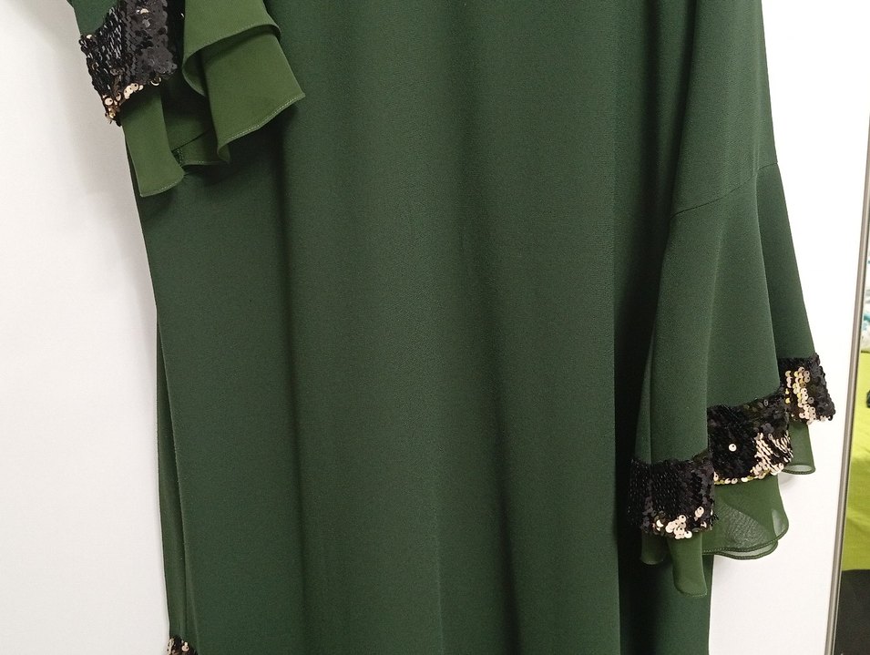 haki Yeşil Uzun Kollu Nakışlı Bohem Elbise - Görsel 5