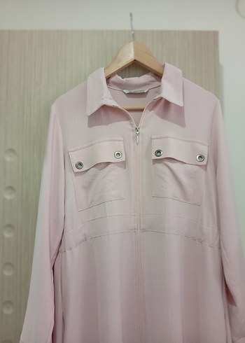 Pudra Renk Uzun Kollu Düğmeli Uzun tunik - Görsel 3