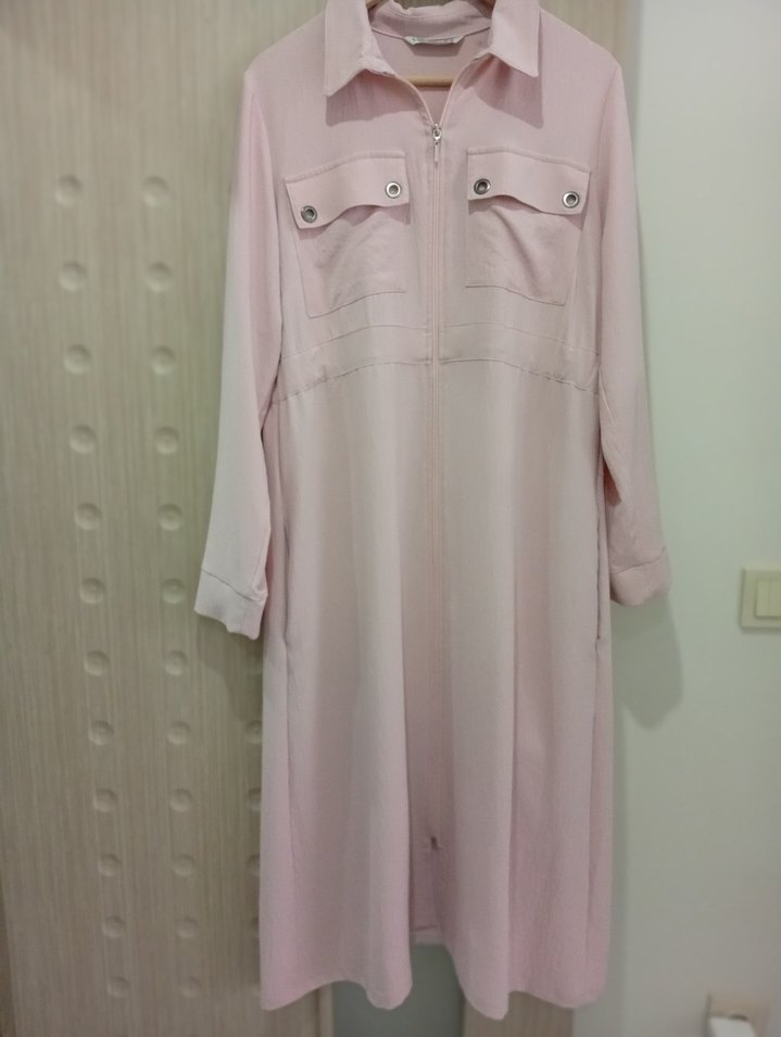 Pudra Renk Uzun Kollu Düğmeli Uzun tunik - Görsel 2