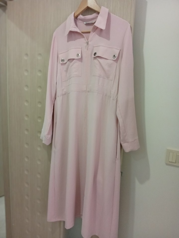 Pudra Renk Uzun Kollu Düğmeli Uzun tunik - Görsel 4