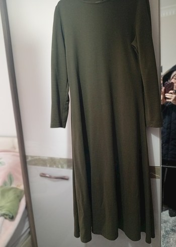 Uzun Kollu Haki Uzun Elbise - Görsel 7