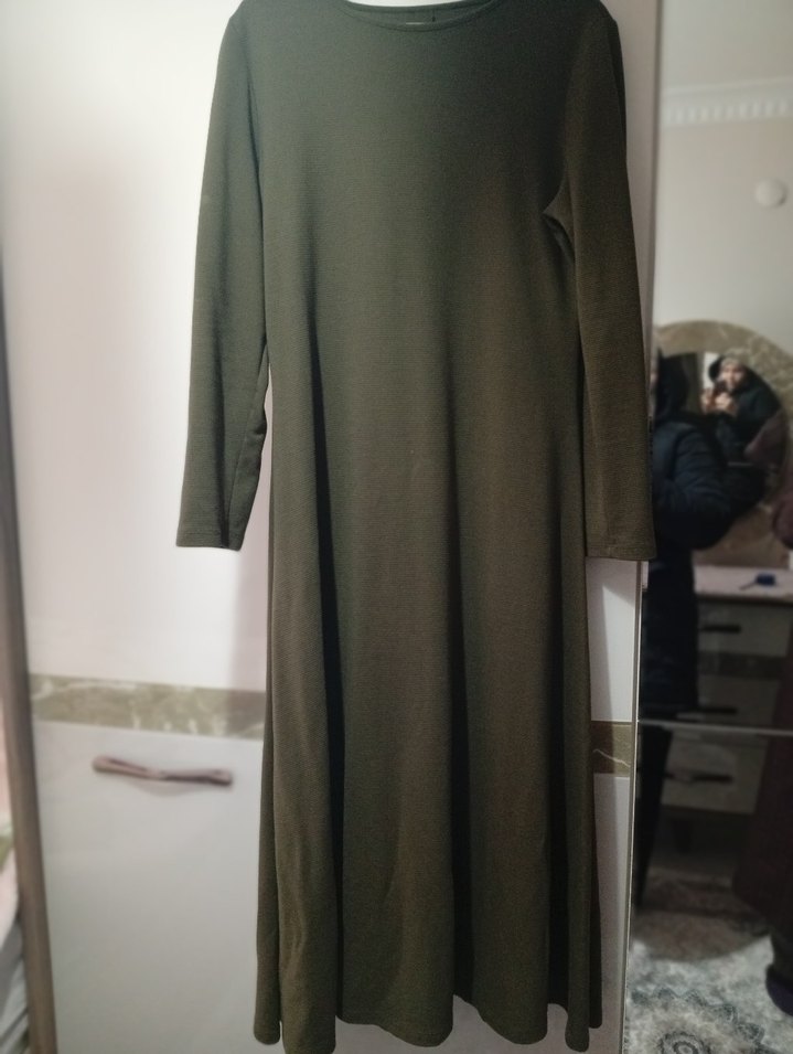 Uzun Kollu Haki Uzun Elbise - Görsel 5