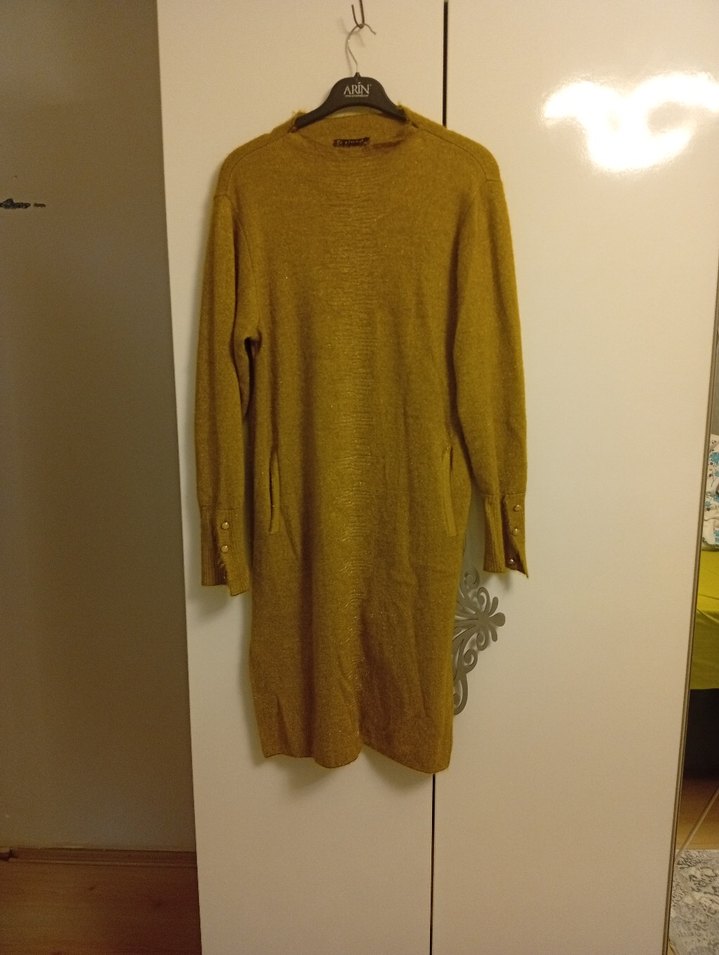 yağ yeşili Triko Midi Kadın Kazak - Görsel 5