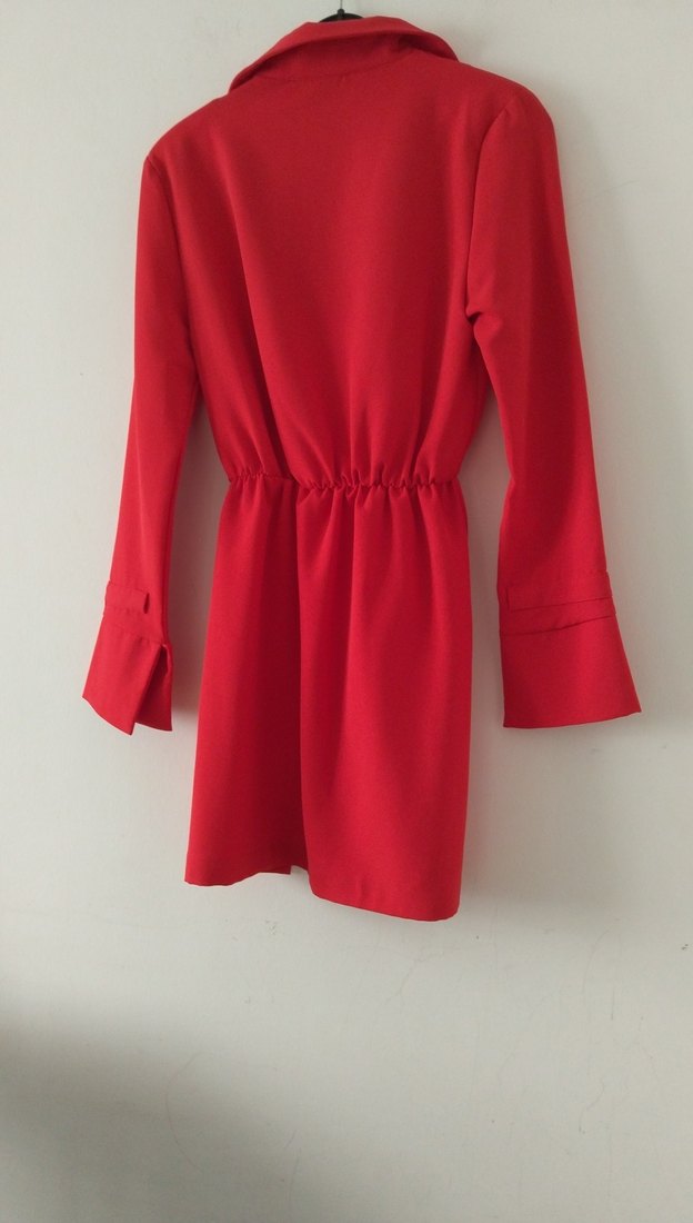 Klasik Kesim Kırmızı Kadın Elbise - Görsel 4