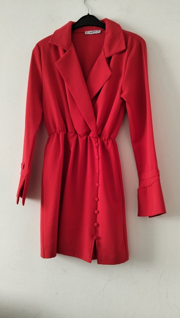 Klasik Kesim Kırmızı Kadın Elbise - Görsel 2