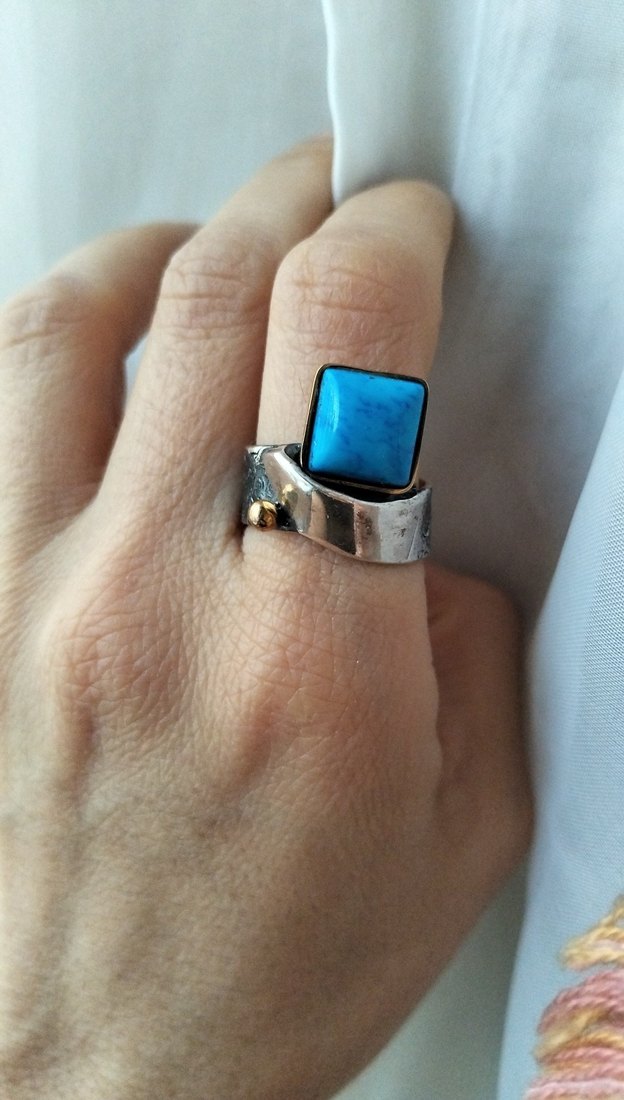 925 Ayar Gümüş Firuze Taşlı Kadın Yüzük - Görsel 3