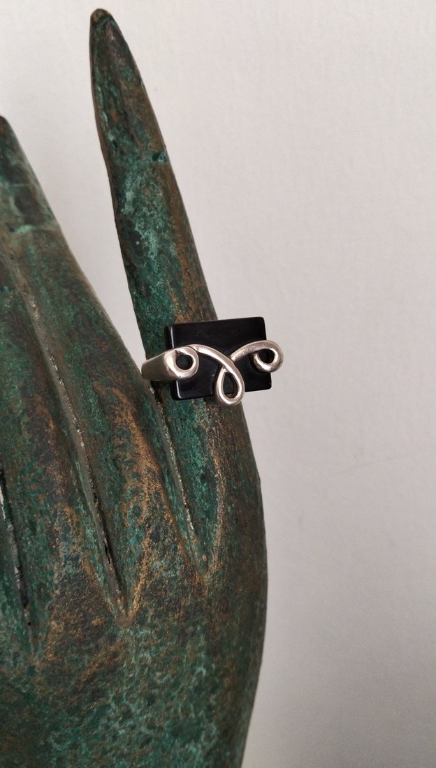 925 Ayar Gümüş Siyah Modern Yüzük - Görsel 2