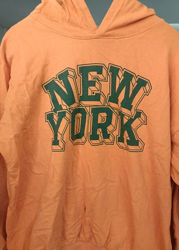 LC Waikiki Turuncu New York Baskılı Kapüşonlu Sweatshirt