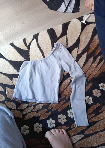 H&M Gri Tek Omuz Uzun Kollu Mini Bluz