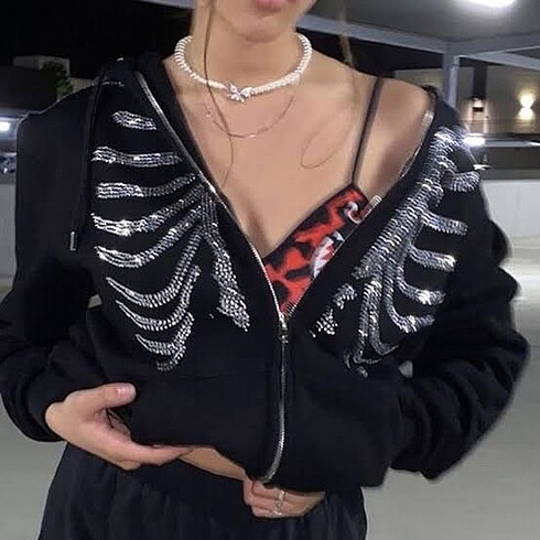 skeleton rhinestone hoodie