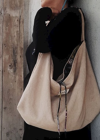 Bej Keten Bohem Kadın Çanta - Görsel 2