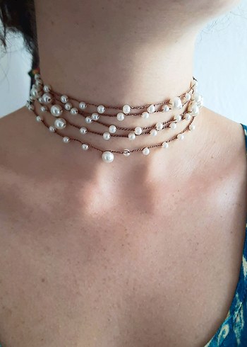 Uzun Beyaz Boncuklu Bohem Kadın Kolye - Görsel 7