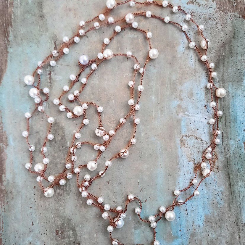 Uzun Beyaz Boncuklu Bohem Kadın Kolye - Görsel 5