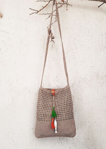 Bohem Püsküllü Örgü Kadın Çanta - Görsel 3