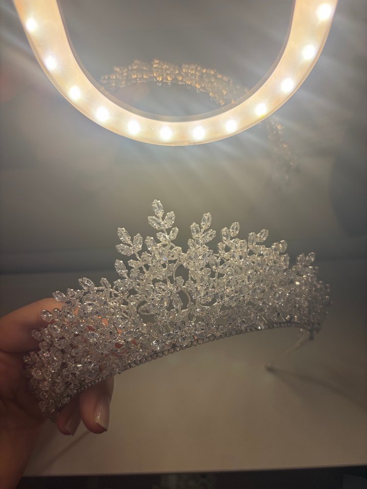 Beyaz Payetli Modern Klasik Gelin Tacı - Görsel 5