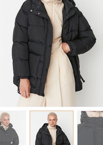 Kemerli Siyah Kadın Kışlık Mont - Görsel 3