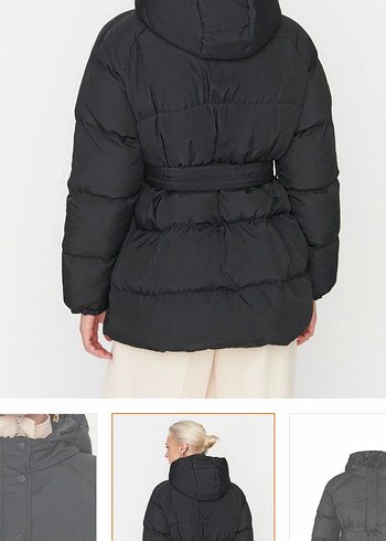 Kemerli Siyah Kadın Kışlık Mont - Görsel 5