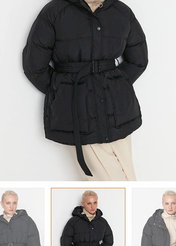 Kemerli Siyah Kadın Kışlık Mont - Görsel 2