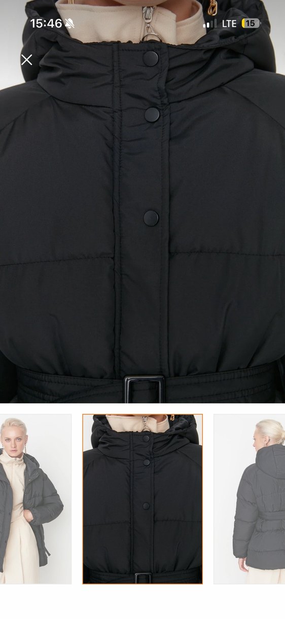 Kemerli Siyah Kadın Kışlık Mont - Görsel 4