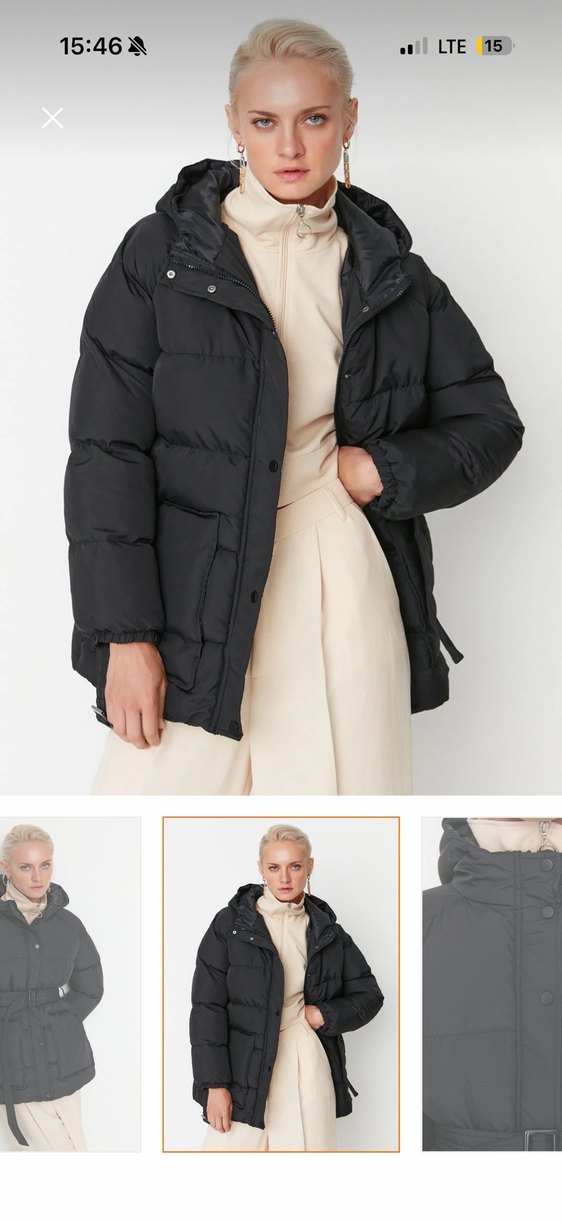 Kemerli Siyah Kadın Kışlık Mont - Görsel 3