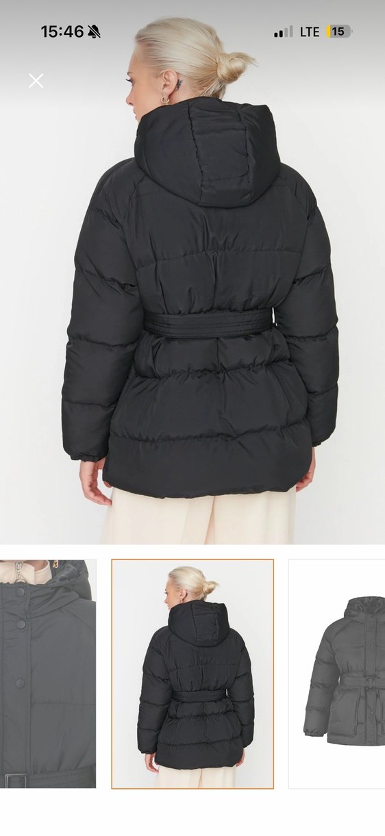 Kemerli Siyah Kadın Kışlık Mont - Görsel 5