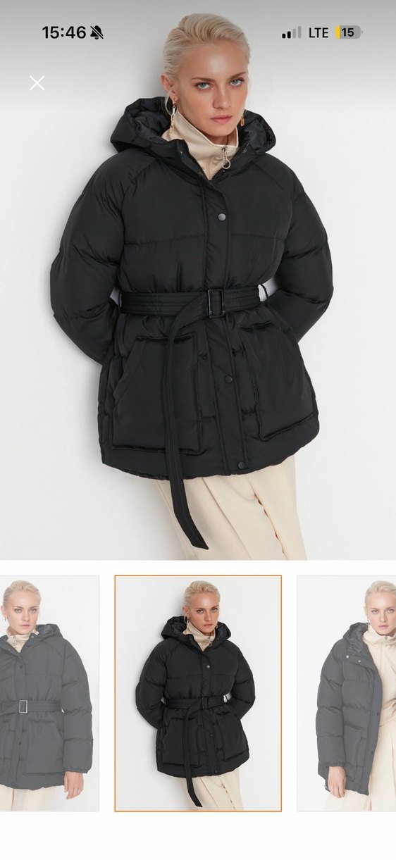 Kemerli Siyah Kadın Kışlık Mont - Görsel 2