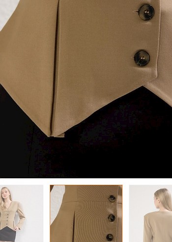 Bej Süet Mini Kadın Blazer Ceket - Görsel 3