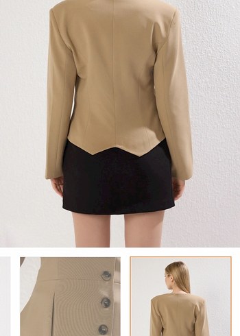 Bej Süet Mini Kadın Blazer Ceket - Görsel 4