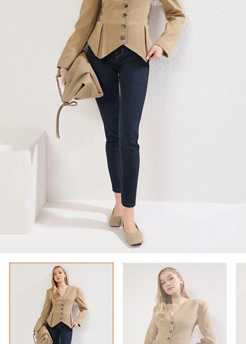 Bej Süet Mini Kadın Blazer Ceket - Görsel 5