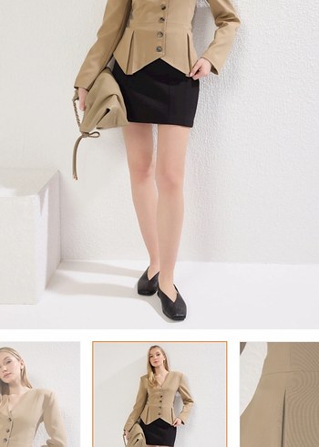 Bej Süet Mini Kadın Blazer Ceket - Görsel 2