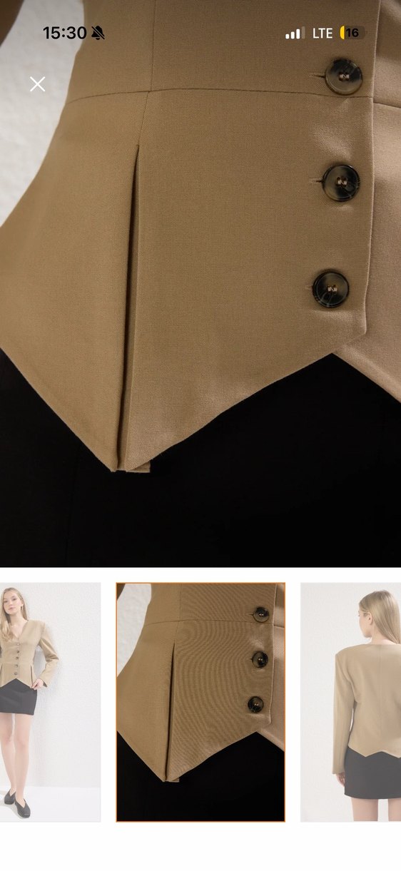 Bej Süet Mini Kadın Blazer Ceket - Görsel 3