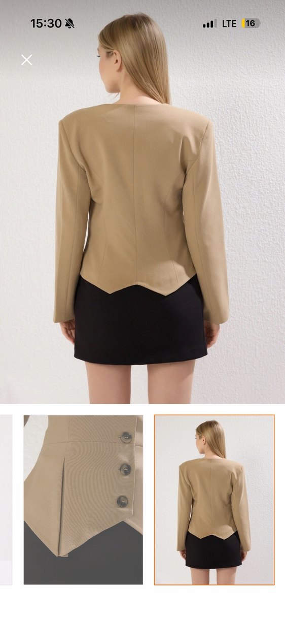 Bej Süet Mini Kadın Blazer Ceket - Görsel 4