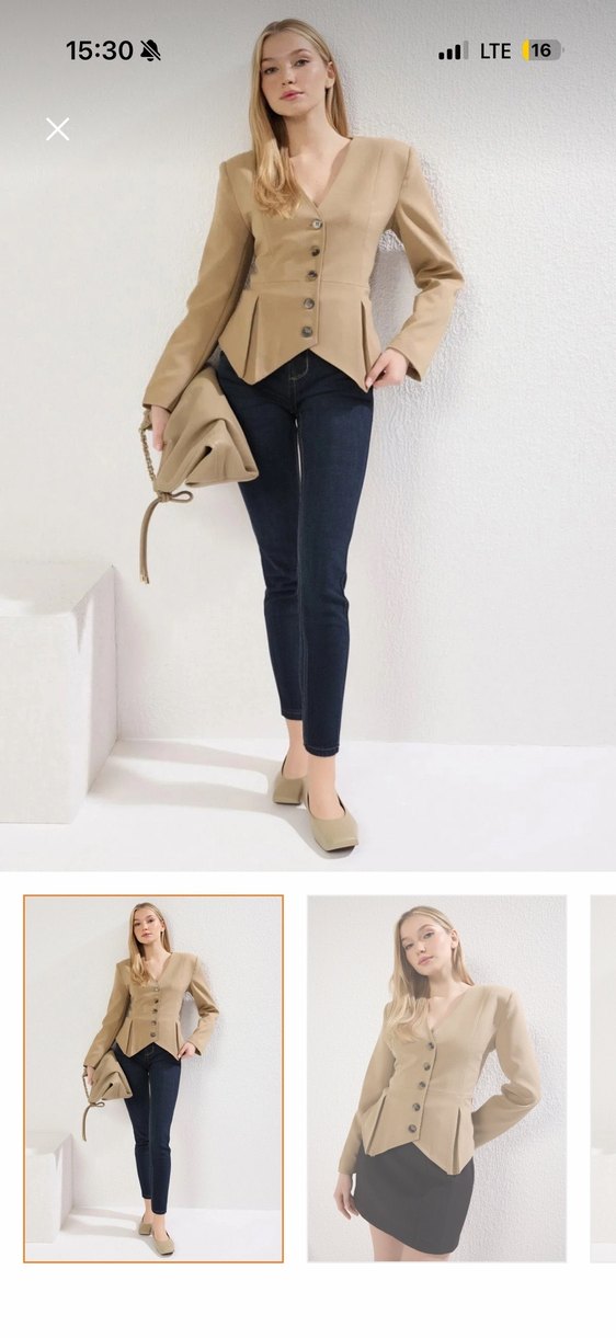 Bej Süet Mini Kadın Blazer Ceket - Görsel 5