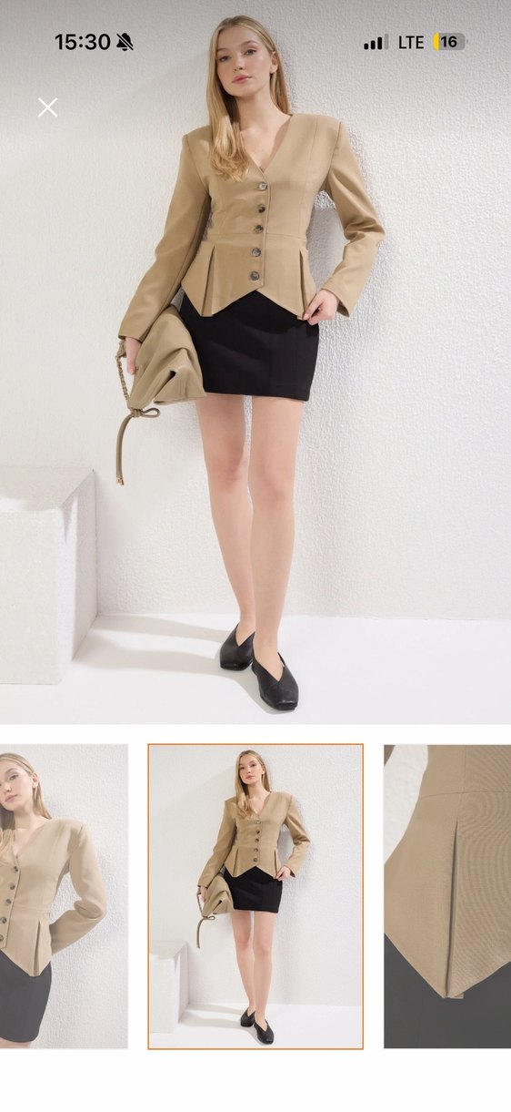 Bej Süet Mini Kadın Blazer Ceket - Görsel 2