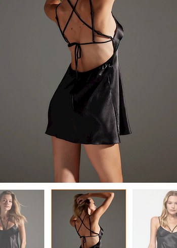 Parlak Siyah İnce Askılı Midi Gecelik - Görsel 3