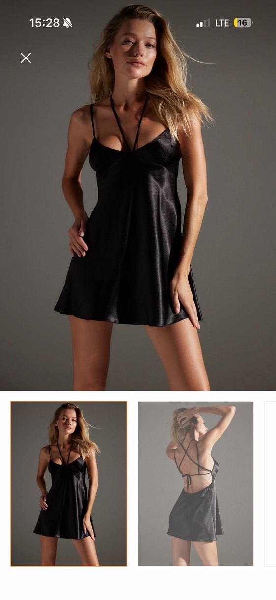 Parlak Siyah İnce Askılı Midi Gecelik - Görsel 2