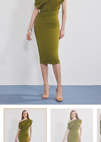 Kadın Haki Midi Drapeli Kalem Elbise - Görsel 4